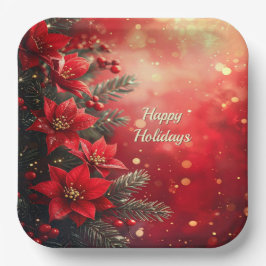 Plato de Papel de Flores de Nochebuena Rojas y Bay