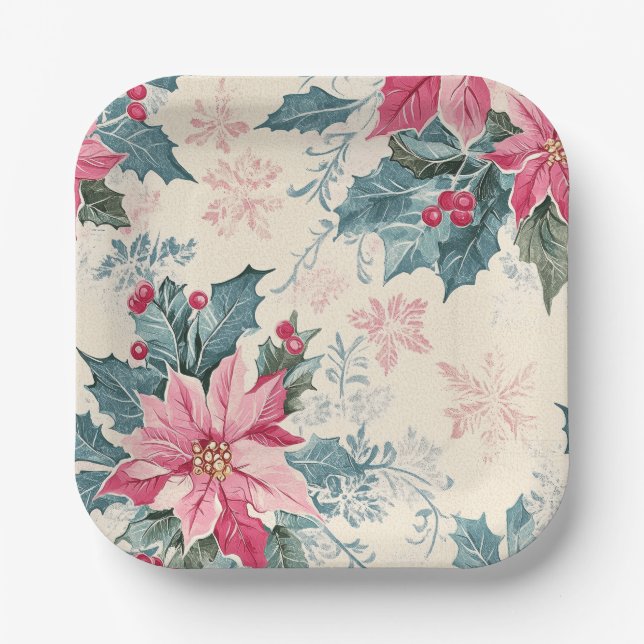 Plato de papel de flores de poinsettia de Navidad  (Anverso)