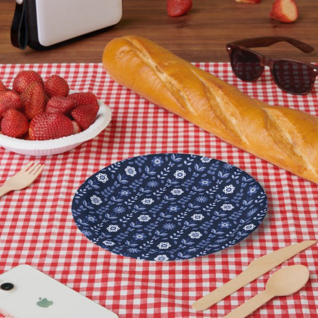 Plato de papel de flores mariposas escandinavas (Picnic)