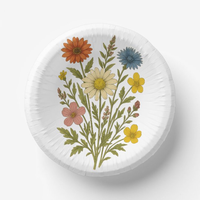 Plato de papel de flores silvestres botánicas vint (Anverso)