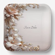 Plato de Papel de Flores Suaves Rosadas y Blancas