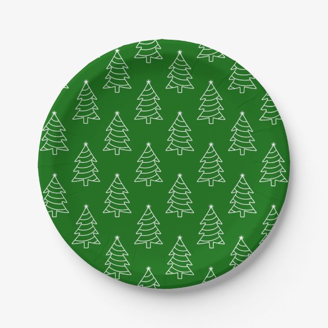 Plato de papel de fondo verde oscuro con árbol de  (Anverso)