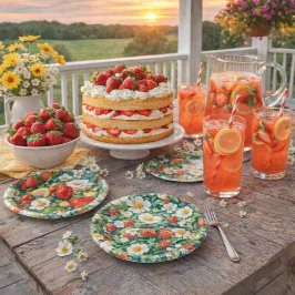 Plato de papel de fruta roja de fresa de verano