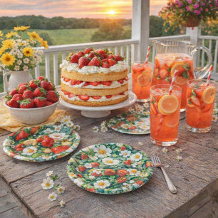 Plato de papel de fruta roja de fresa de verano