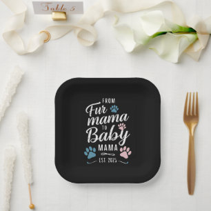 Plato De Papel De Fur Mama a Baby Mama Est 2025 Perro Gato Mamá