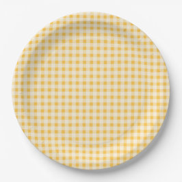 PLATO DE PAPEL DE GINGHAM AMARILLO DE CAMPO RÚSTIC