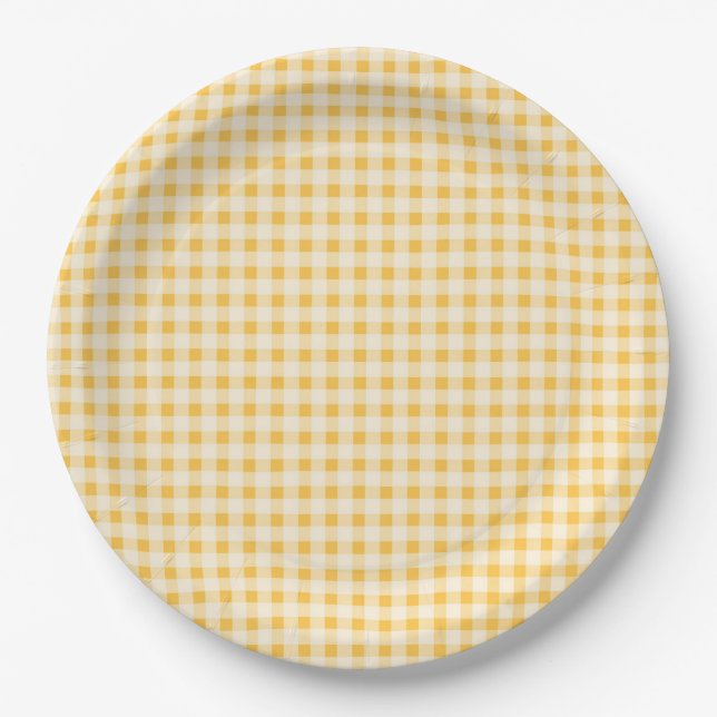 PLATO DE PAPEL DE GINGHAM AMARILLO DE CAMPO RÚSTIC (Anverso)