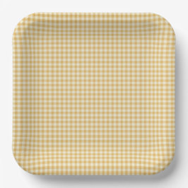 Plato de papel de gingham amarillo neutro en cuant