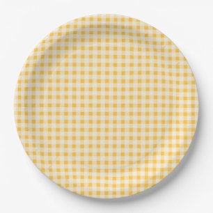 PLATO DE PAPEL DE GINGHAM AMARILLO RÚSTICO DE CAMP