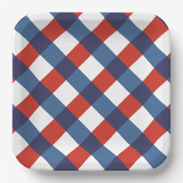 Plato de papel de Gingham Patriótico 2