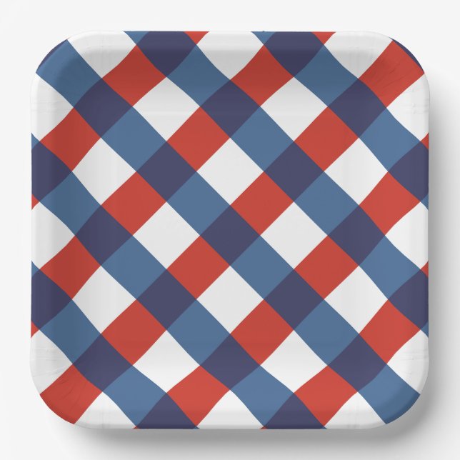 Plato de papel de Gingham Patriótico 2 (Anverso)