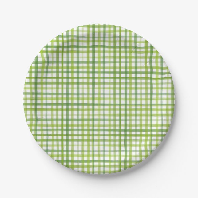 Plato de papel de gingham verde | Fiesta de verano (Anverso)