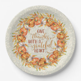 Plato De Papel Dé gracias a la Wreath de calabaza
