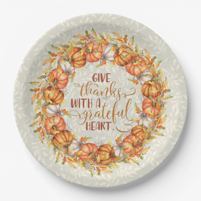 Plato De Papel Dé gracias a la Wreath de calabaza (Anverso)