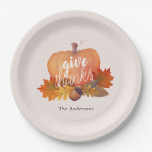 Plato De Papel Dé gracias Pumpkin Autumn deja Rubor Pink