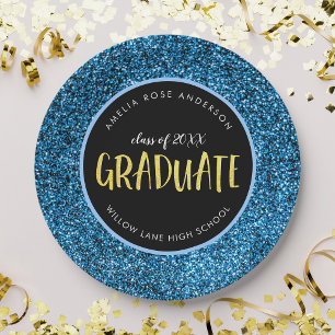 Plato de Papel de Graduación Brillo Azul Falso