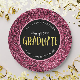 Plato de Papel de Graduación Brillo Rosa Falso