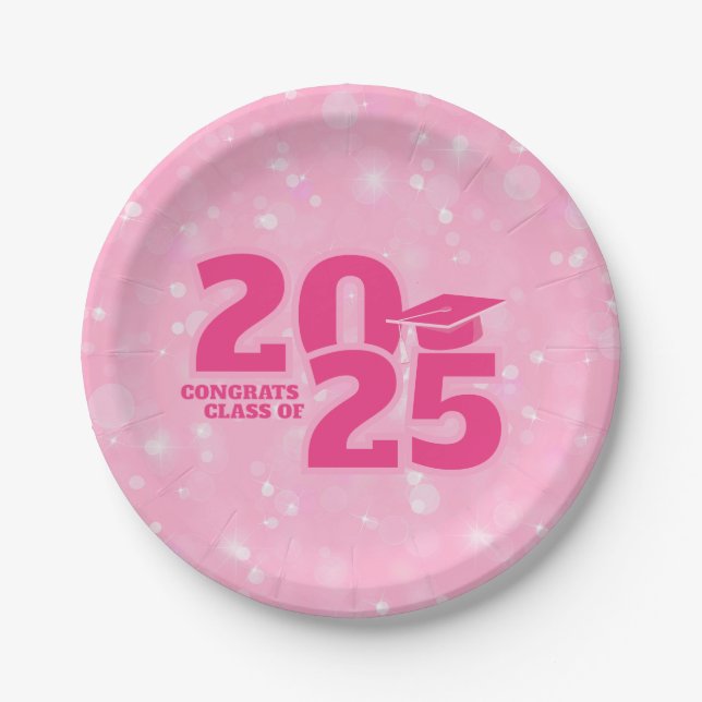 Plato de papel de graduación rosa de moda (Anverso)