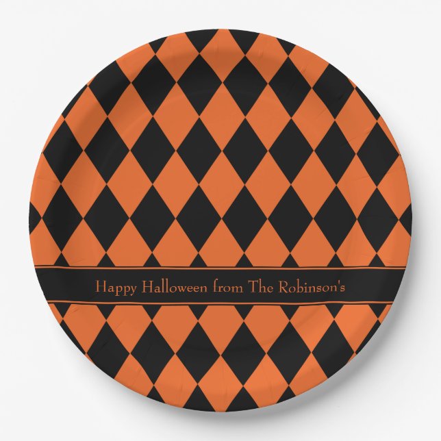 Plato De Papel ~ de Halloween Argyle personalizado (Anverso)