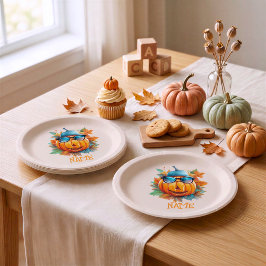Plato de papel de Halloween de calabaza guiñando p
