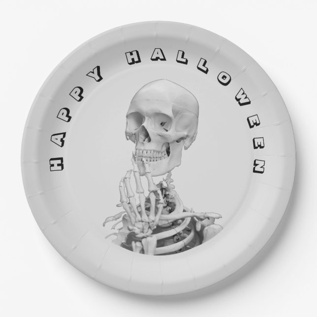 Plato de papel de Halloween esqueleto (Anverso)