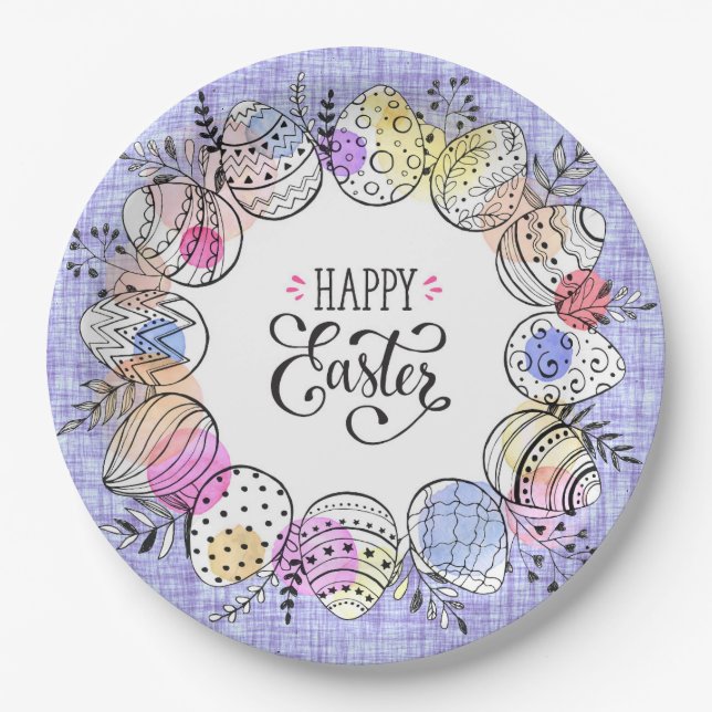 Plato de papel de huevos felices de Pascua (Anverso)