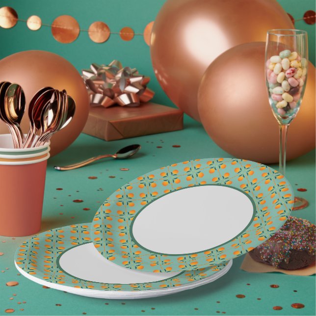 Plato de papel de impresión de edredón de naranjas (Multi)