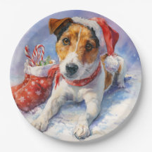 Plato de papel de Jack Russell de Navidad
