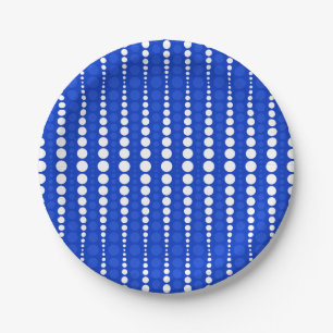 Plato de papel de lunares blancos y azul cobalto