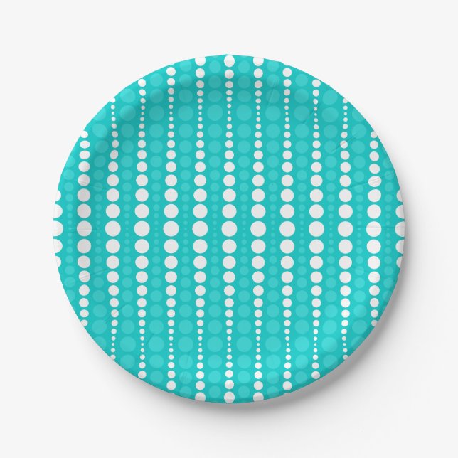 Plato de papel de lunares blancos y turquesa oscur (Anverso)