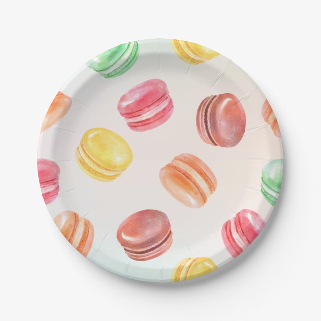 Plato de Papel de Macarons Coloridos (Anverso)