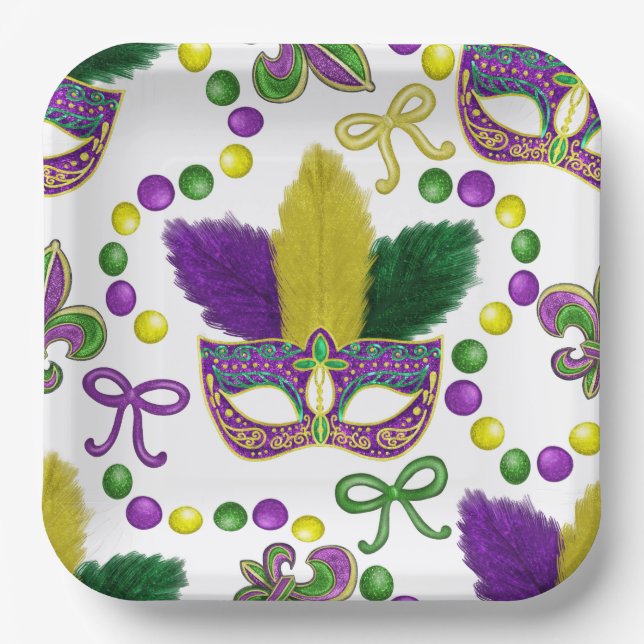 Plato de papel de Mardi Gras - Máscara de Mardi Gr (Anverso)