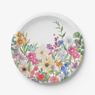 Plato de papel de mariposa de flor silvestre de pr