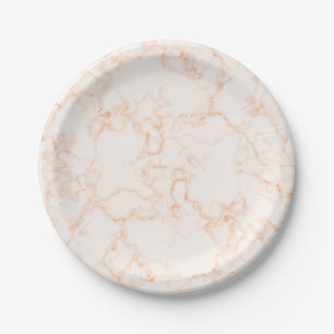 Plato de papel de mármol melocotón blanco