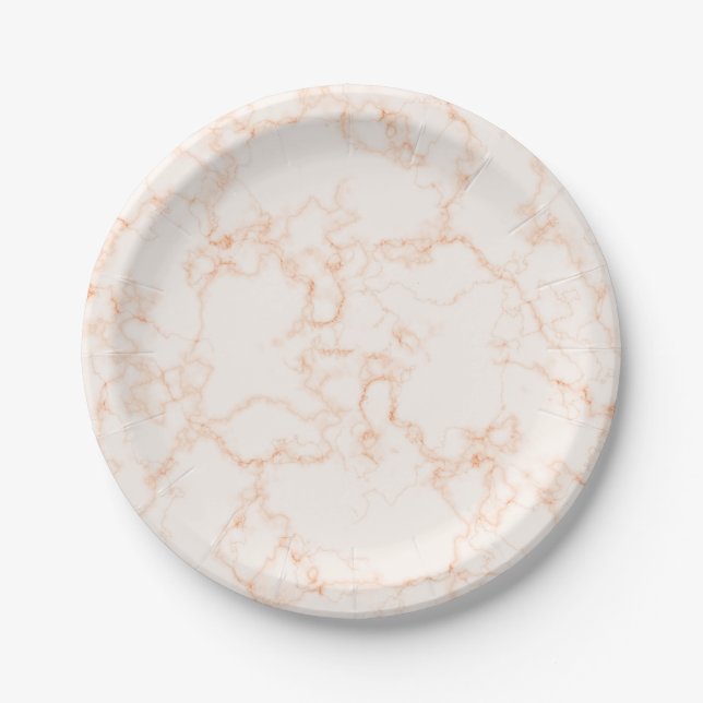 Plato de papel de mármol melocotón blanco (Anverso)