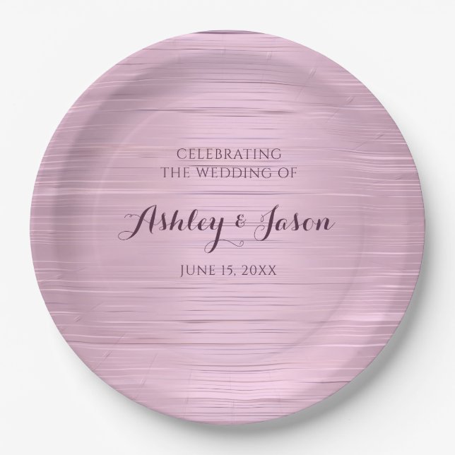Plato de papel de metal rosa para boda (Anverso)