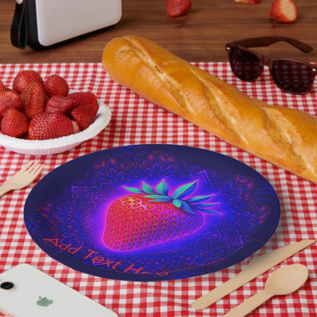 Plato de papel de mirada vívida Fresa Neon (Picnic)