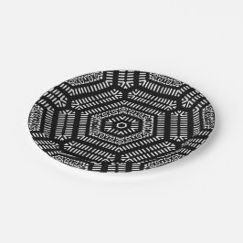 Plato de papel de Mudcloth moderno en blanco y neg