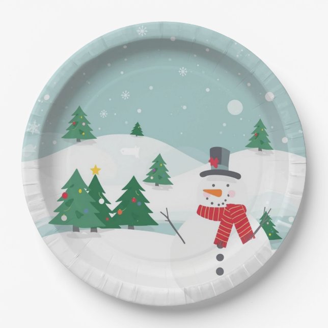 Plato de papel de muñeco de nieve (Anverso)