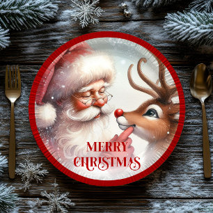 Plato de papel de Navidad adorable Santa Claus Rud