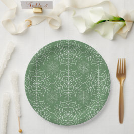 Plato de papel de Navidad con copo de nieve verde