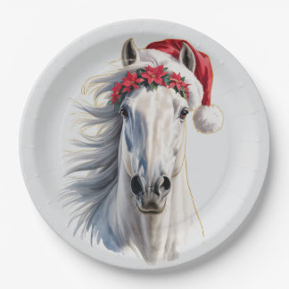 Plato de papel de Navidad de caballo blanco