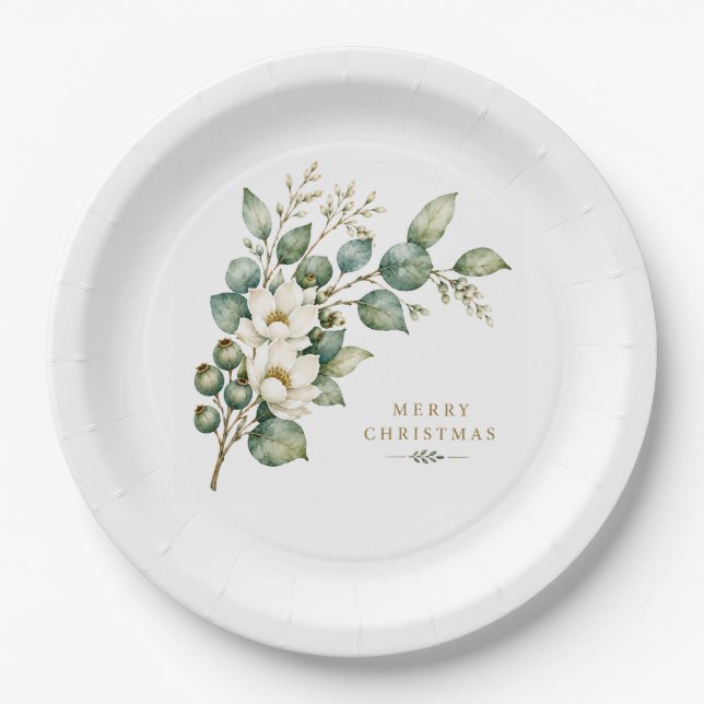 Plato de papel de Navidad de eucalipto botánico el (Anverso)