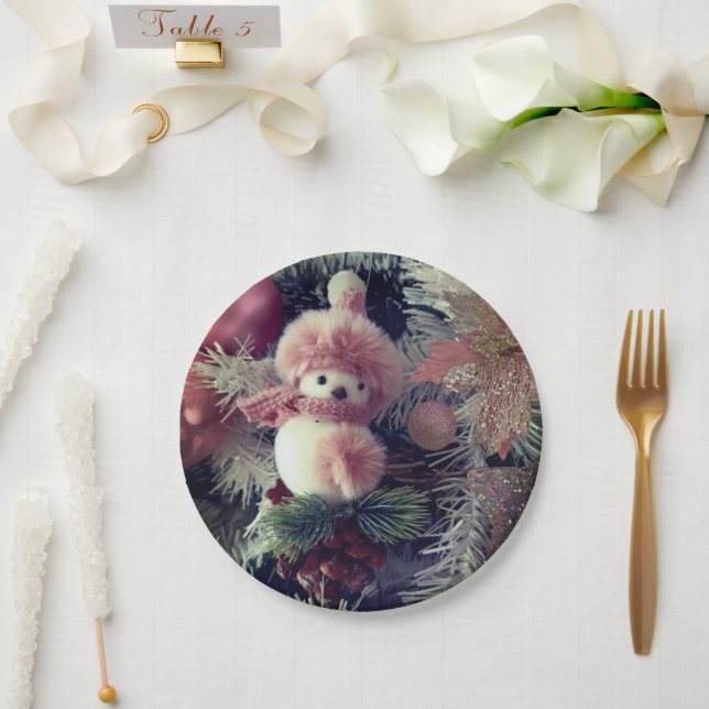 Plato de papel de Navidad de muñeco de nieve  (Boda)