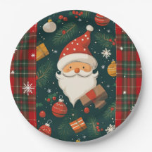 Plato de papel de Navidad de Santa vintage