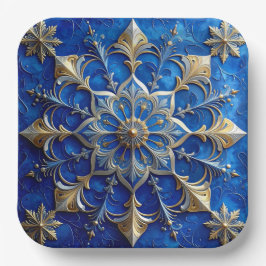 Plato de Papel de Navidad Decorativo Azul