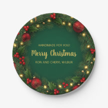 Plato de papel de Navidad elegante verde dorado