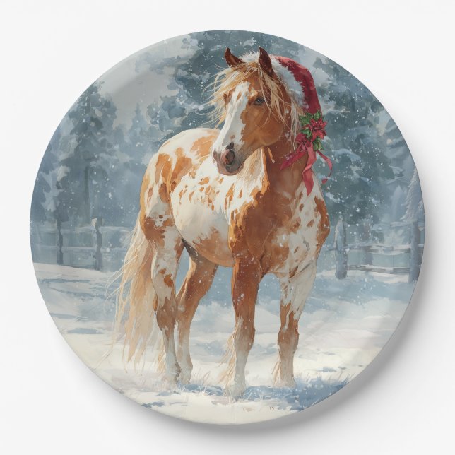 Plato de papel de Navidad / Hermoso caballo Appalo (Anverso)