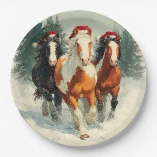 Plato de papel de Navidad / Hermoso caballo galopa