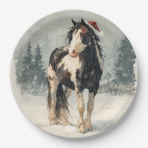 Plato de papel de Navidad / Hermoso caballo pintad
